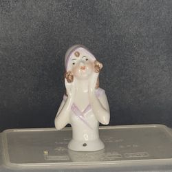 VTG 3" half doll / pincushion doll. Flapper girl. Made in  Germany