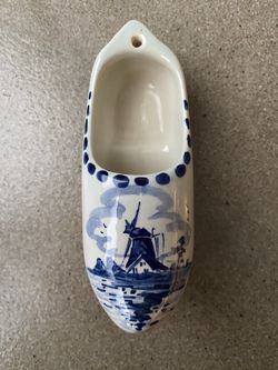 Vintage Delft Blue Ceramic Dutch Shoe