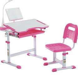 New! Kid Study Desk And Chair With LED Lamp