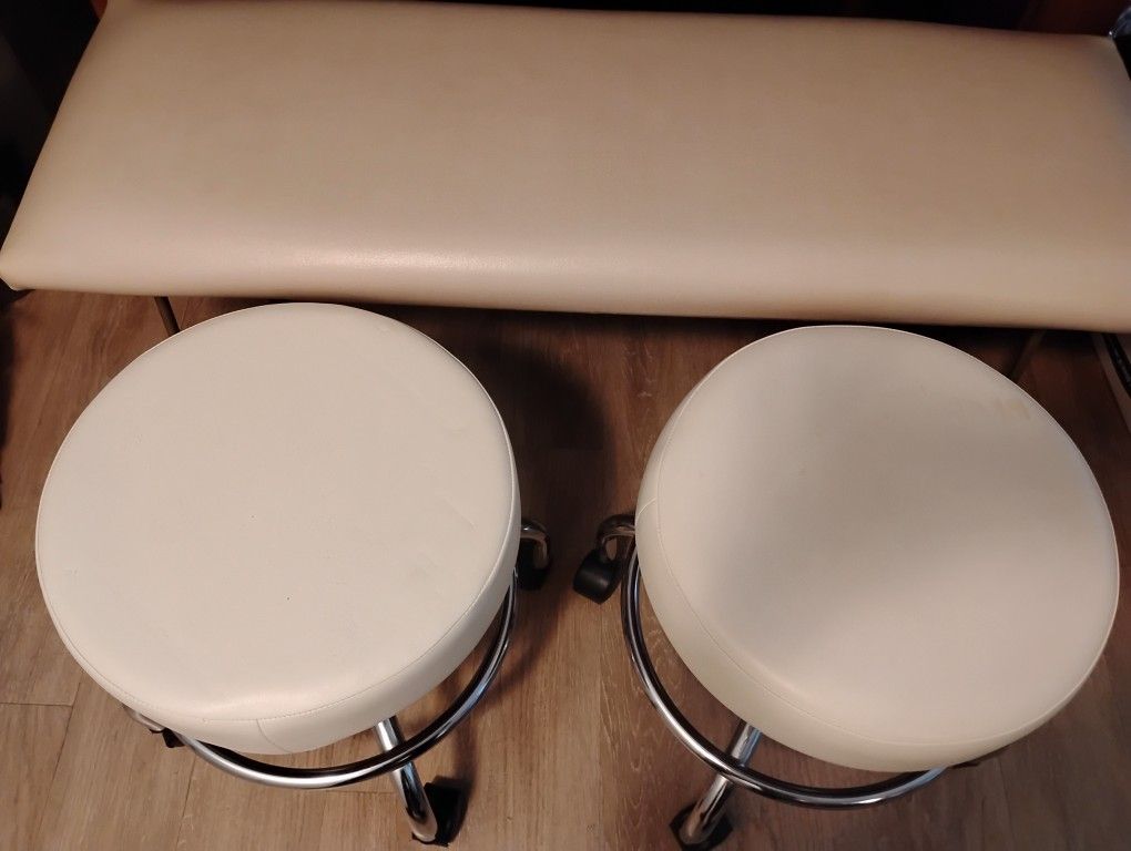 Leather Bench And Stools 