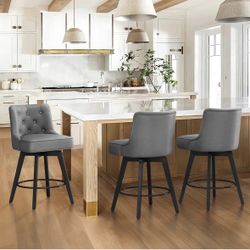 3 Available,$60 Each Modern Bar Stools with Back and Metal Round Footrest, Solid Wood Legs, Faux Leather Upholstered Barstools for Kitchen Island, Dar