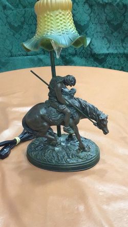 Native American/ End Of The Trail Bronze / Composite Table Lamp with Original lamp shade