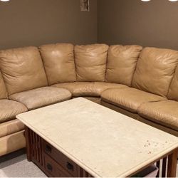 Couch circular with coffee table and marble top