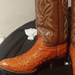 JUSTIN COGNAC OSTRICH BOOTS. 8