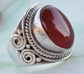 ELEGANT STERLING SILVER RING WITH AGATE/ JASPER GEM STONE SIZE 10