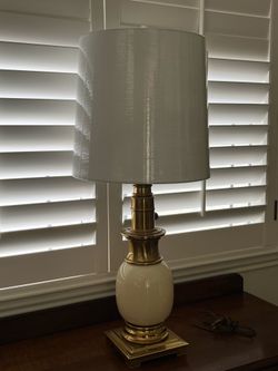 Stiffel Lamp, Brass and Ivory Ceramic