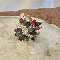 Antique Custom 14kt VS Diamond and Multi Gemstone Ring