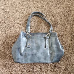 Liz Claiborne Leather Hand Bag Satchel Blue Vintage Purse