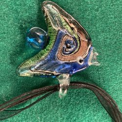 2 Blown Glass Fish And Green Sea Flower Necklaces 