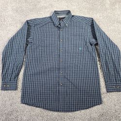 Ariat Pro Series Shirt Mens Medium Blue Plaid Button Up Long Sleeve Vented 