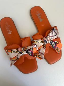 SHEIN Orange Slide Sandals with Bow