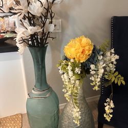 Large blue Vases With Flowers 