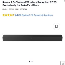 Roku - 2.0-Channel Wireless Soundbar 2023 Exclusively for RokuTV - Black