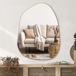 Stunning Unique Design Asymmetrical Wall Mirror (Gold - 32" × 24")