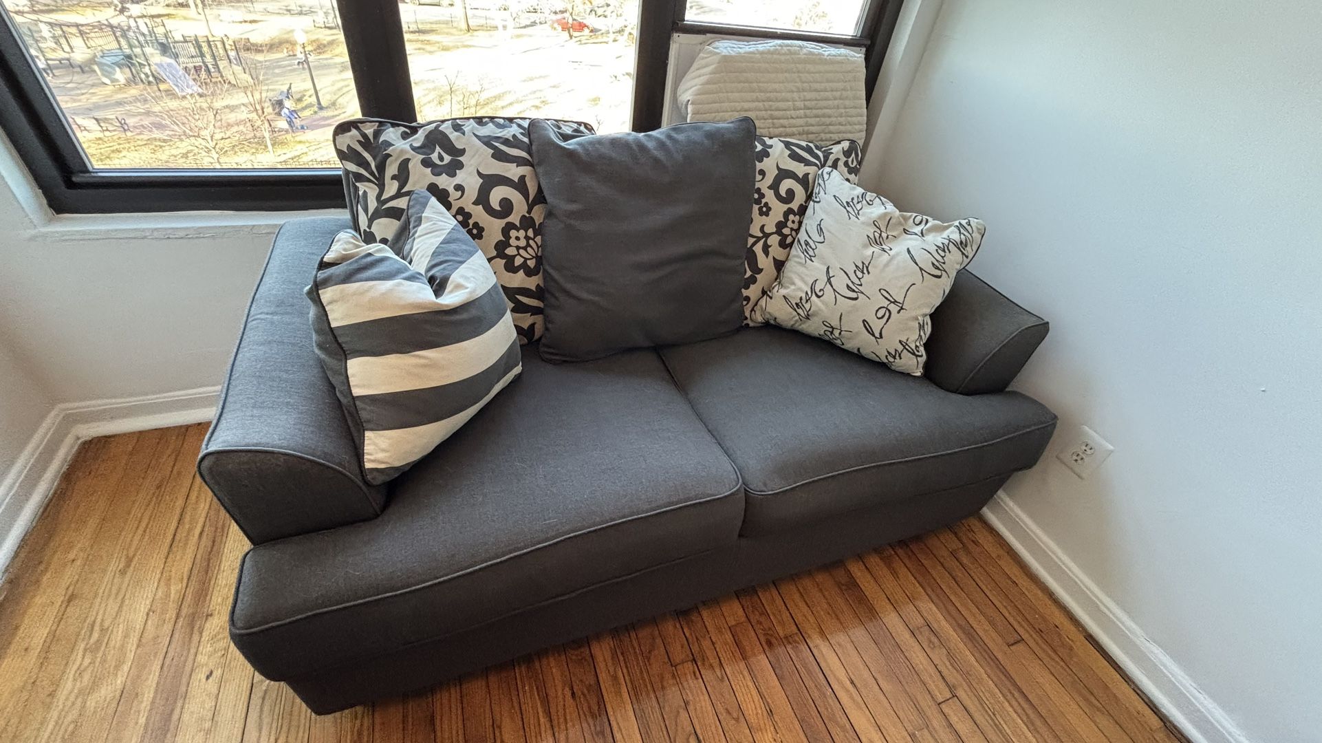 Ashley Furniture Levon Charcoal Loveseat (Ted’s Furniture from Schitt’s Creek!)