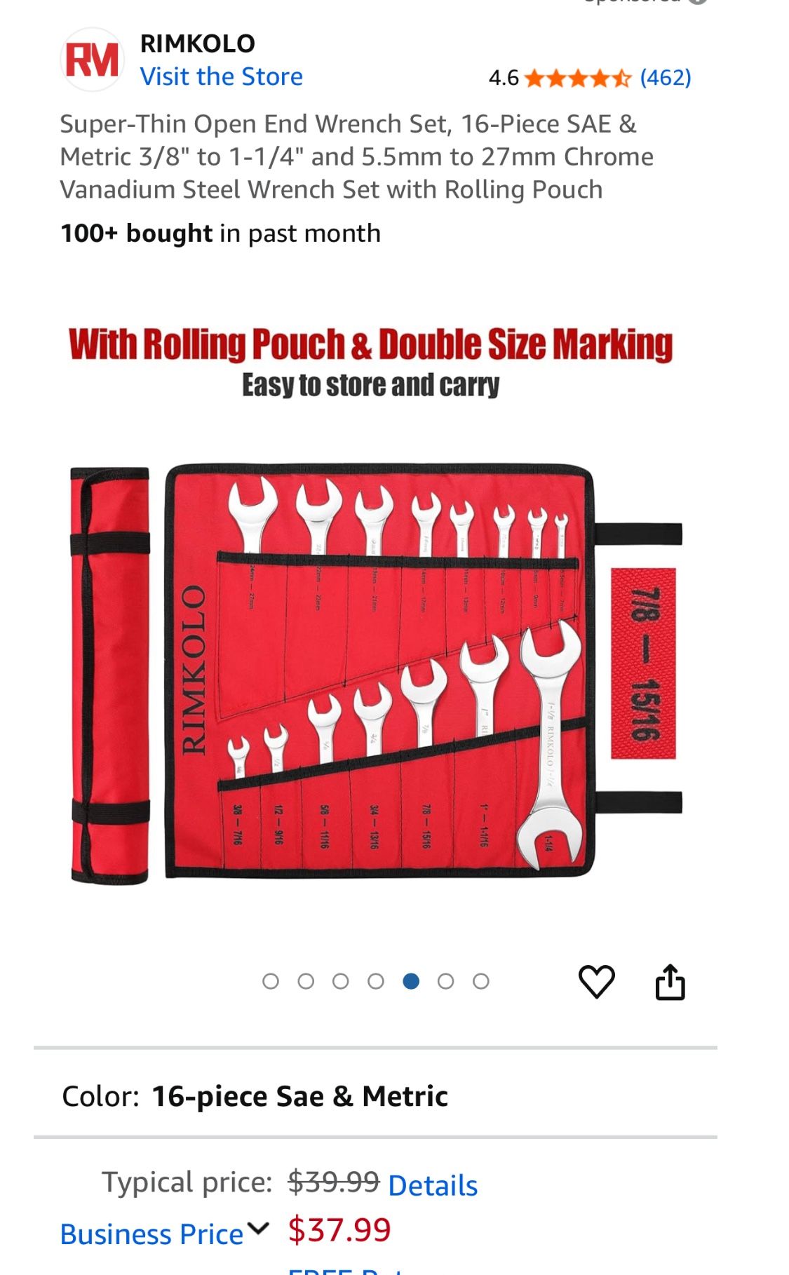 Super Thin Open End Wrench Set