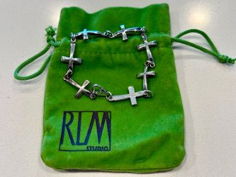 Robert Lee Morris RLM Studios Sterling Silver Religious Cross Link Bracelet, 8"x1/2", 925
