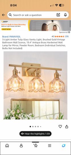 3-Light Amber Tulip Glass Vanity Light