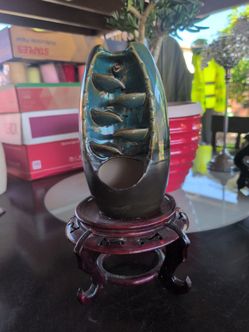 Ceramic Backflow Incense Burner with Wood Stand