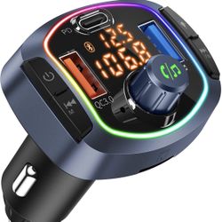 Bluetooth FM Transmitter for Car, Car Bluetooth Adapter Radio Transmitter, 2 USB Ports (QC3.0 18W, Pen Drive), Type-C PD 18W, TF Card, Hands Free Call
