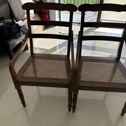 2 Vintage Wood Chairs With Original Cane Seats. Good Condition Made With Quality.
