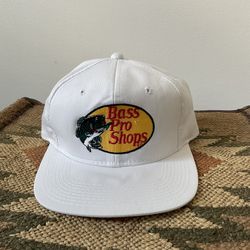 Vintage 90's White Bass Pro Shop SnapBack Trucker Hat Sz O/S for