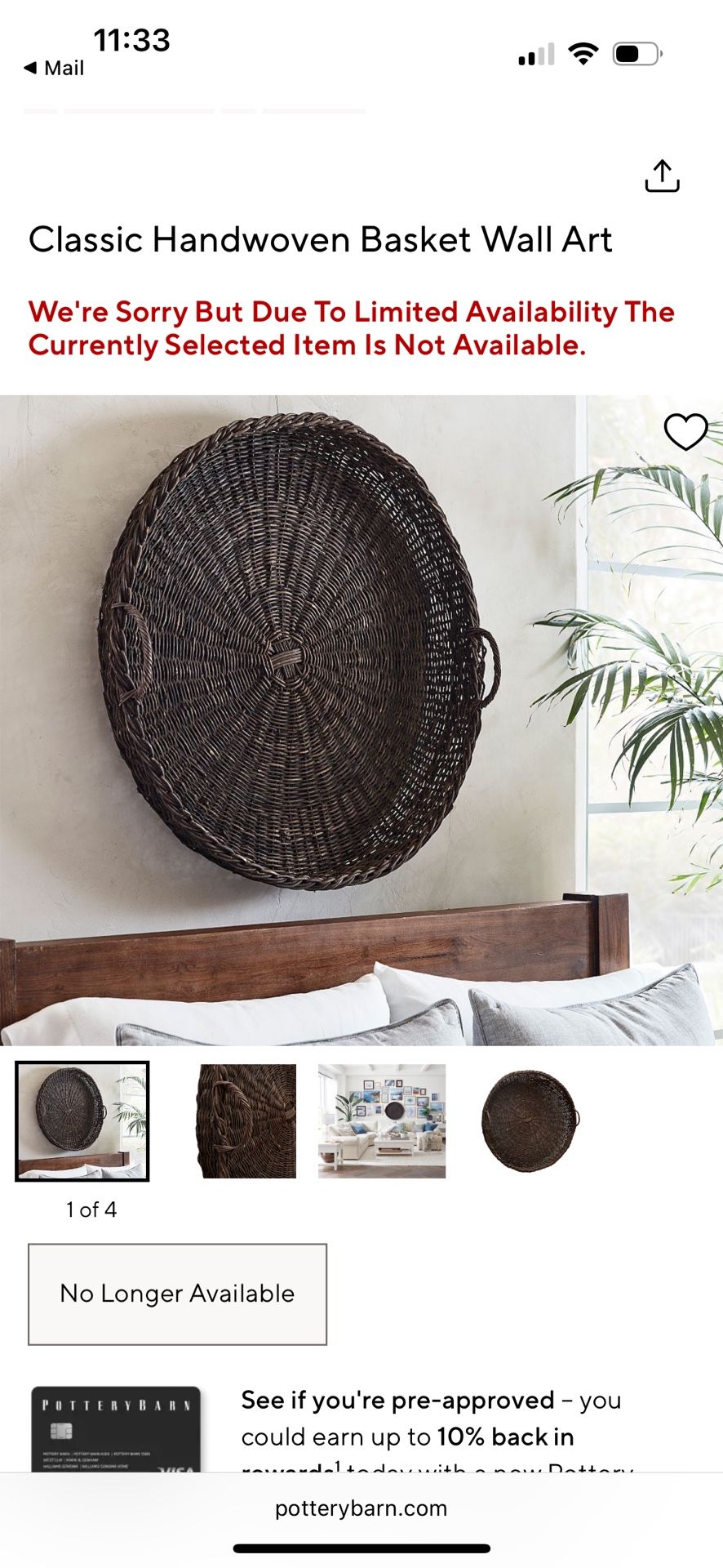 Pottery Barn Classic Handwoven Basket Wall Art Large