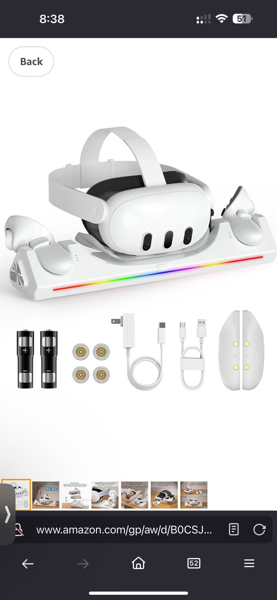 Charging Dock for Oculus Quest 3, Magnetic Charging Station for Meta Quest 3 VR Headset & Controllers, with 2 Rechargeable 2100mAh Batteries, USB-C Ch