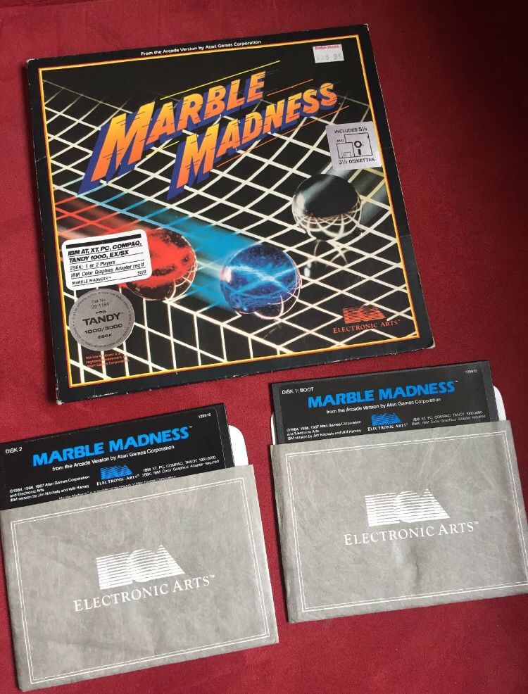1987 Marble Madness Arcade Version By Atari for IBM/Tandy Game 5.25 Media