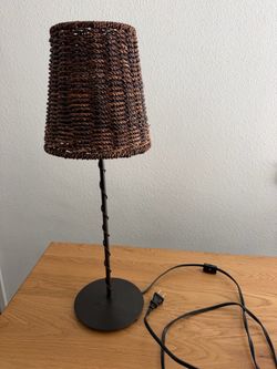 Wicker Shade Table Lamp with Metal Base