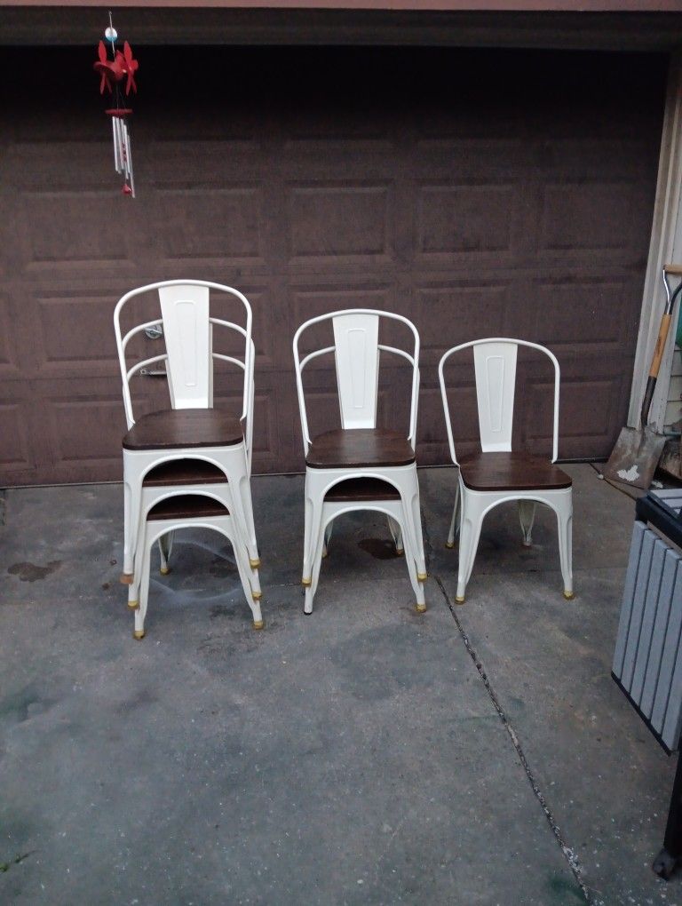 6 Pcs Metal Dining Chairs With Wood Seat
