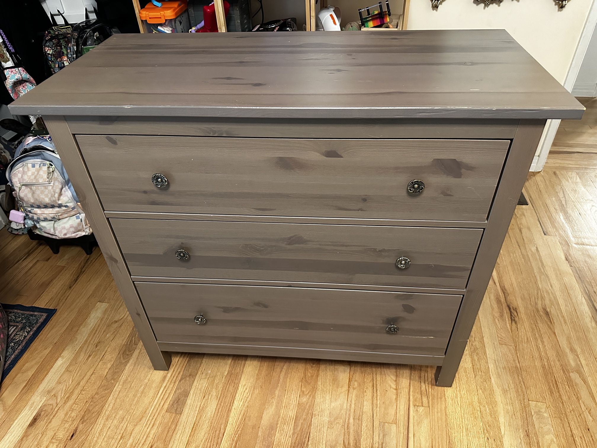 IKEA HEMNES 3-drawer dresser in a gray-brown stain finish