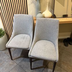 CangLong Upholstered Fabric Chairs and Solid Wood Legs for Kitchen Dining Bedroom Living Room, Set of 2, Grey