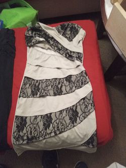 White and Black Lace Strapless Mini Dress
