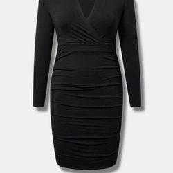 Mini Jersey Long Sleeve Collar Surplice Dress