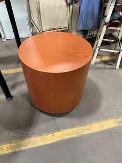 Round Drum Side Table Cherry Wood Finish