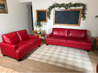 Red leather sofa and loveseat