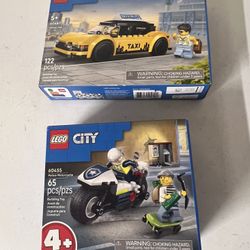 LEGO City Yellow Taxi Car Building Toy and LEGO City Police Motorcycle Chase Building Toy .Each 6$ Both 10$