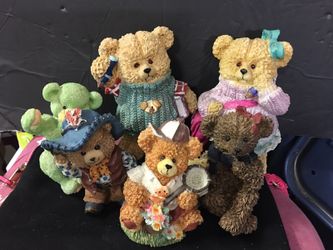 6 NEW glass Teddy Bear figures. Selling as a whole
