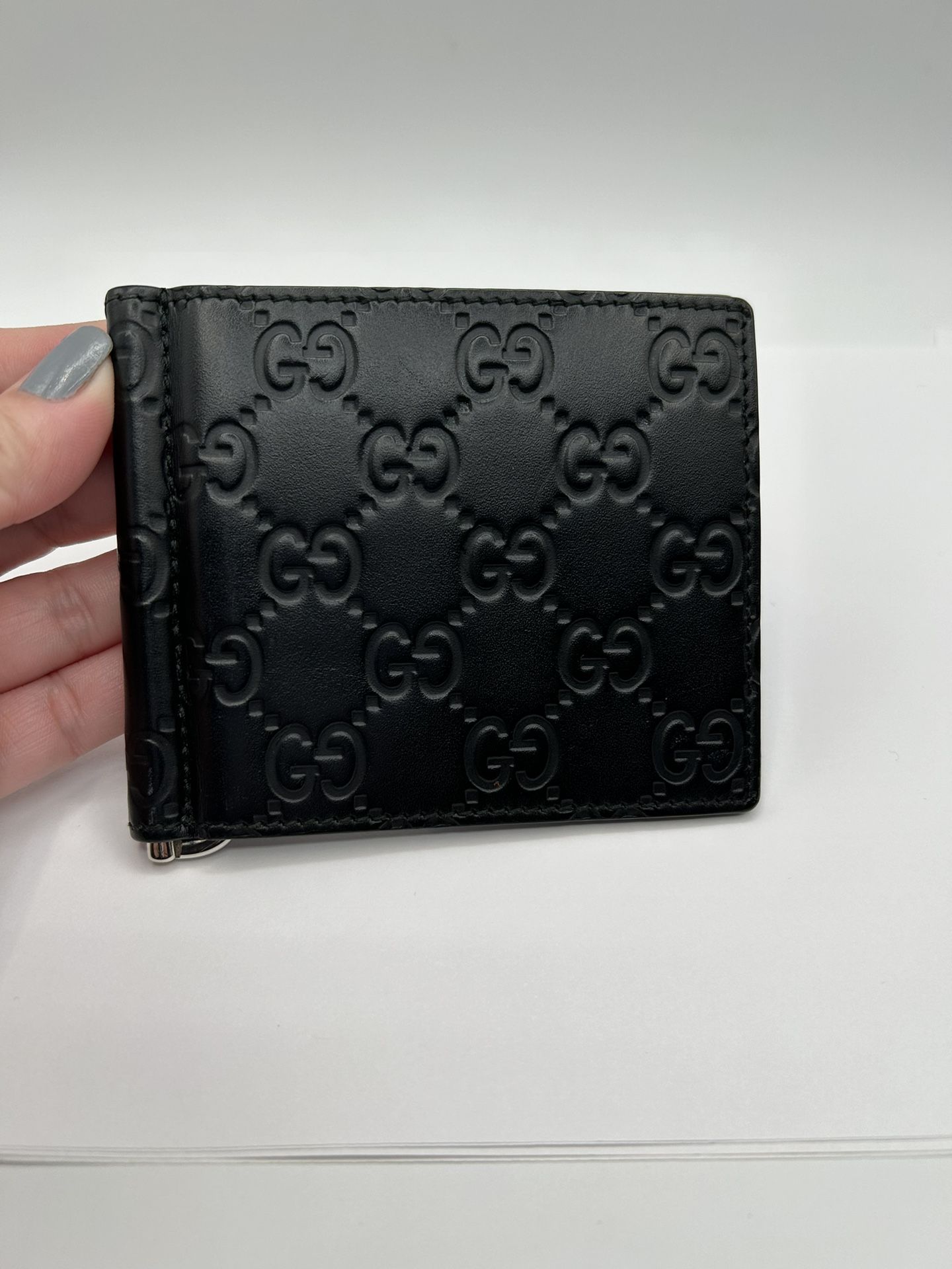 GUCCI GG Guccissima Money Clip Wallet Black Leather Authentic