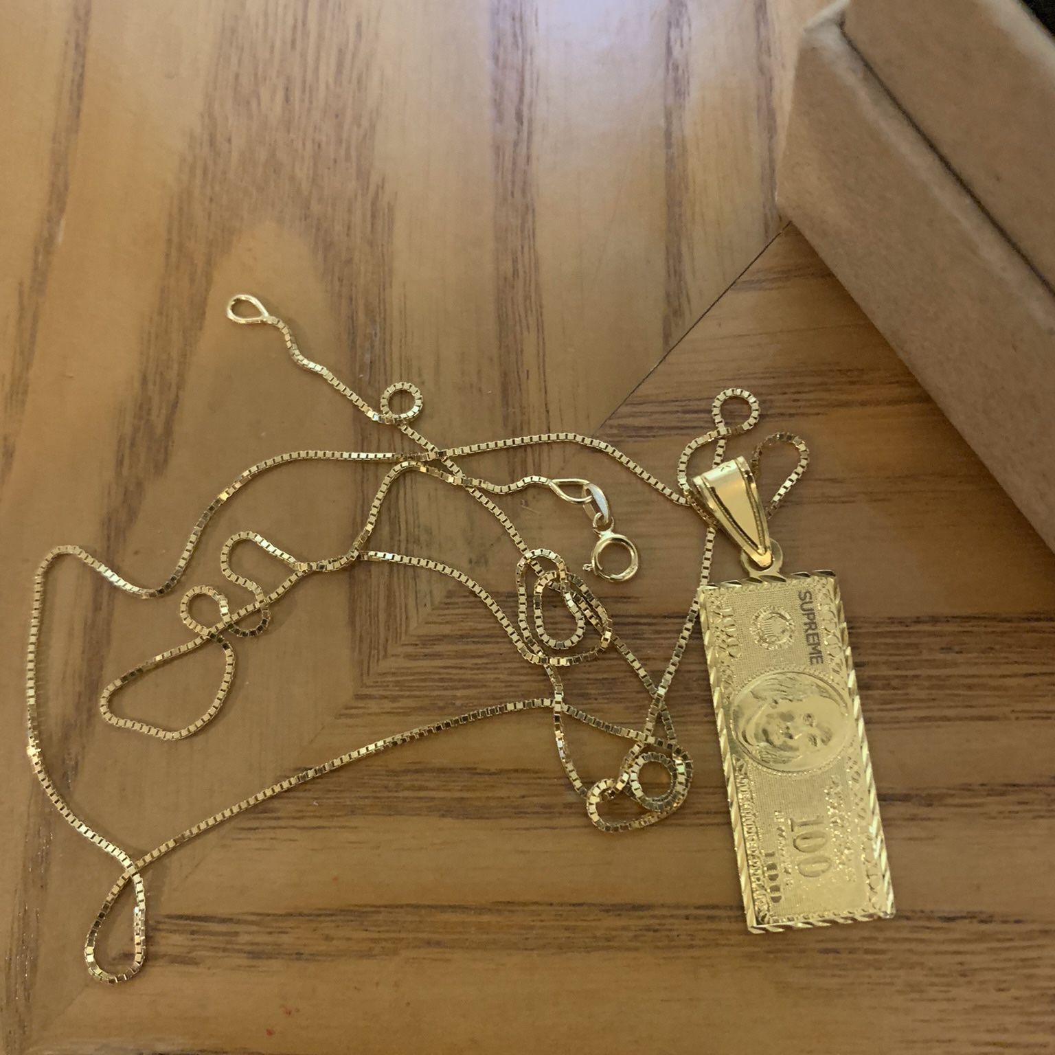 Supreme 14K Gold Hundred Dollar Bill Pendant Chain for Sale in