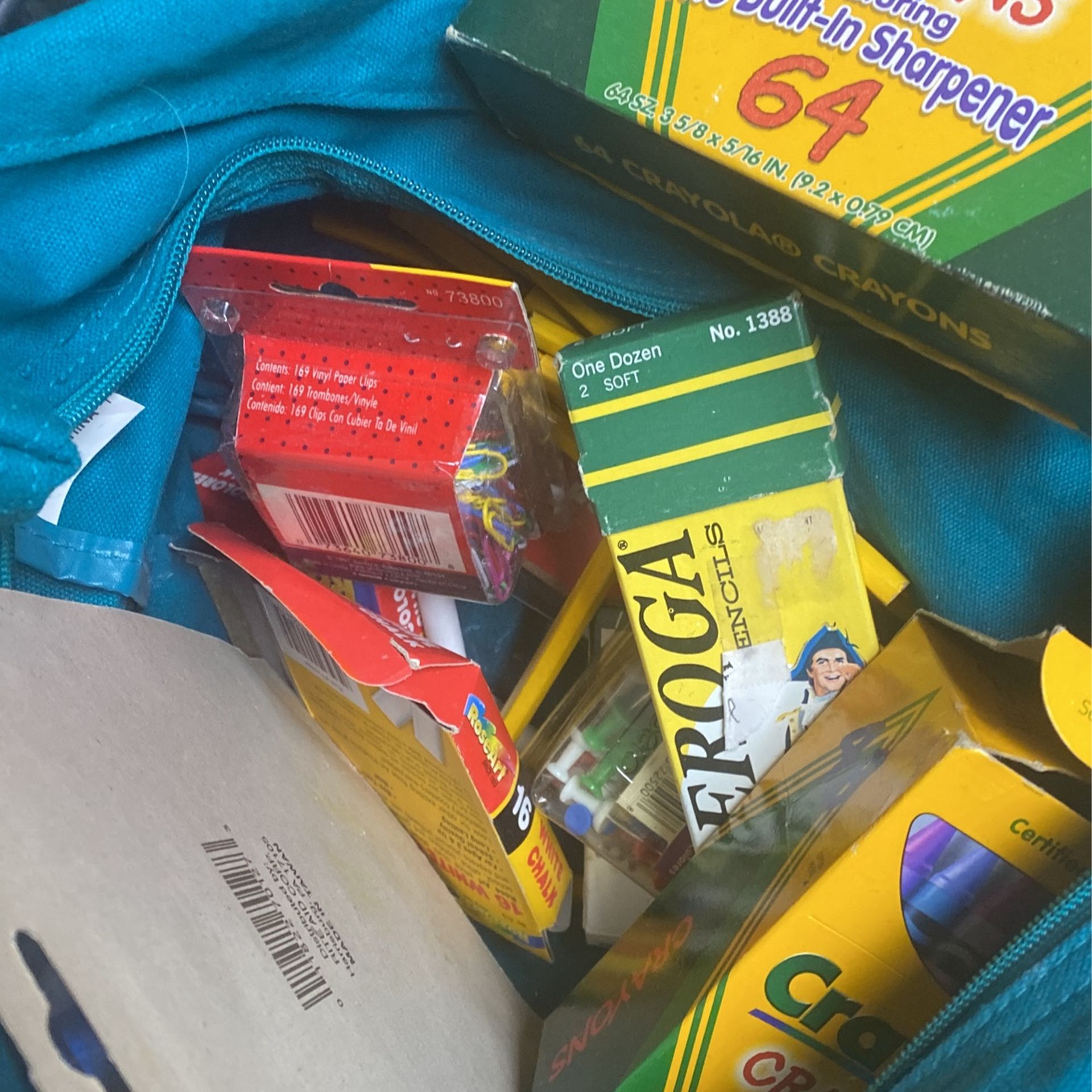 School Supplies Crayons Lots Of Pencils Clips Chalk Eraser Tape And Chalk