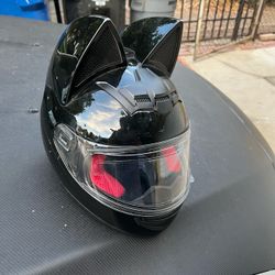 Size Large Black Full-Face Motorcycle Helmet with Cat Ears