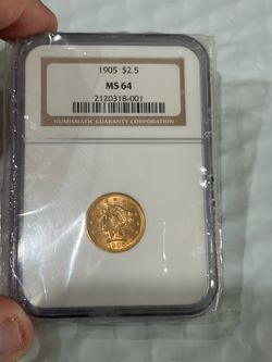 1905 $2.5 Gold Liberty Quarter Eagle NGC MS64 Better Date !