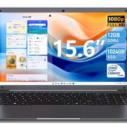 Laptop Computer, 15.6 Inch Laptops with 12GB RAM 512GB SSD, Celeron N5095 Quad-Core(Up to 2.8GHz), 1920 * 1080P Notebook, 38Wh Battery, Mini HDMI, Web