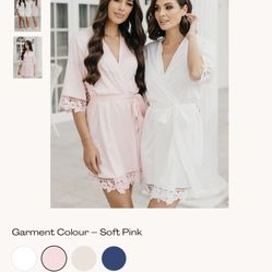 Light Pink Le Rose xs/s satin robe with floral trim 