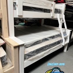 Twin Full White Bunk Bed With Mattresses Colchones Nuevos 