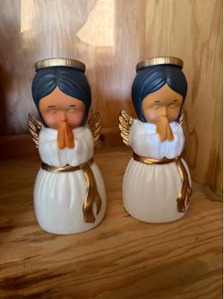 Christmas Vintage Plastic Blow Mold Light Up Praying Angels