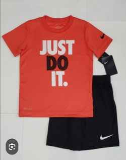 NIKE DRI-FIT Shirt & Shorts 2 Piece "JUST DO IT" Graphic Set Boy's Size 2T