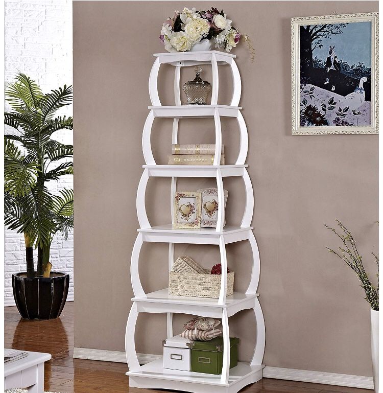 Mixcept 66" Multi-Purpose Shelves 5 Tier Bookshelf Bookcases Wooden Storage Display Shelf Standing Shelving Unit Collection Shelf, White